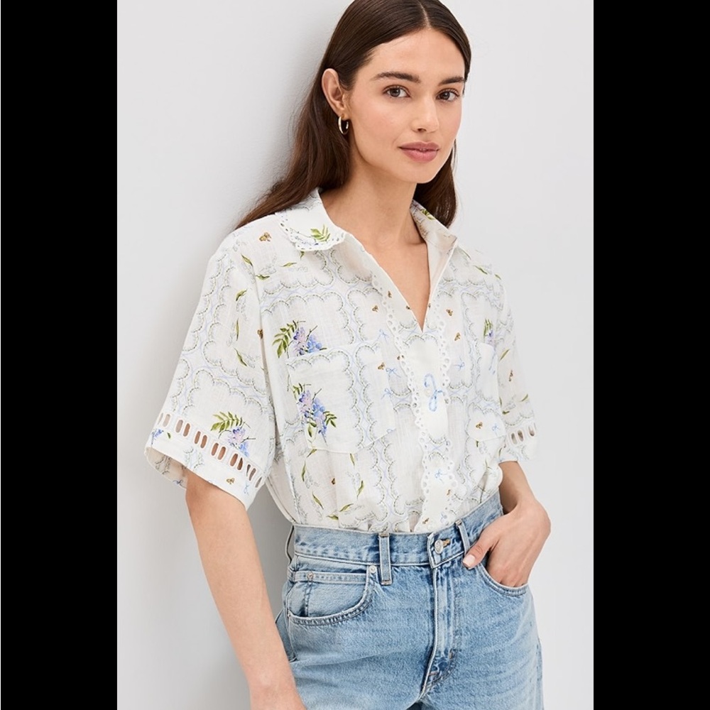 Hill house Floral Embroidered White Top